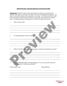 sample preliminary job description questionnaire  us legal forms job description questionnaire template word