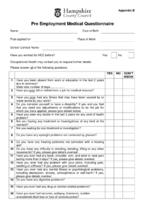 sample printable pre employment questionnaire template  printable word searches occupational health questionnaire template excel