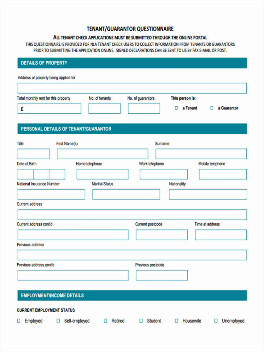 sample questionnaire sheet landlord reference questionnaire template pdf