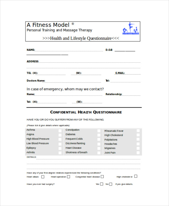 sample questionnaire survey templates  11 free printable word excel  pdf yoga health questionnaire template example