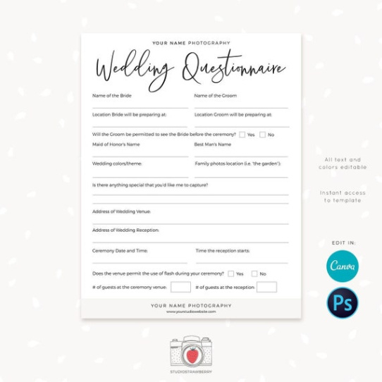 sample questionnaire template wedding photography client questionnaire template doc