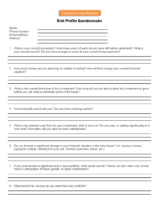 sample riskprofilequestionnaire  risk profile questionnaire name phone number email address investment risk profile questionnaire template sample
