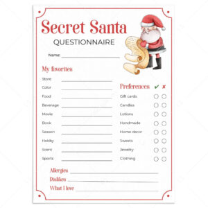 sample secret santa questionnaire for gift exchange printable  secret santa senior night questionnaire template pdf