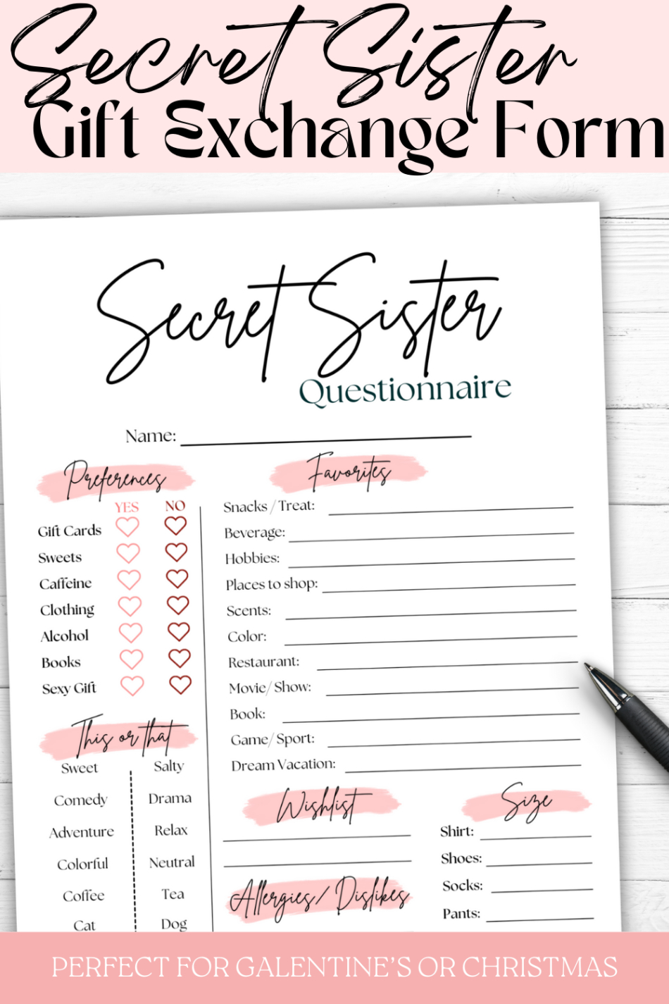 sample secret sister survey questionnaire ladies christmas gift exchange secret sister questionnaire template doc