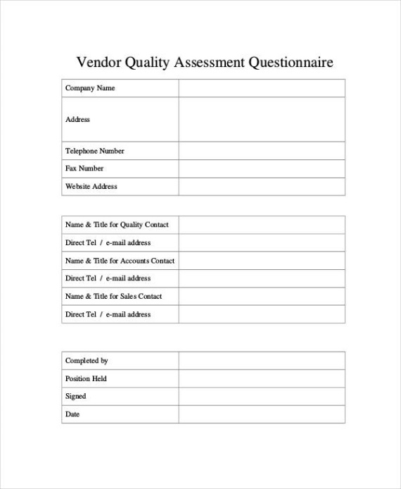 sample vendor questionnaire template vendor security questionnaire template excel