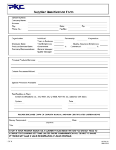 supplier qualification form supplier pre qualification questionnaire template sample