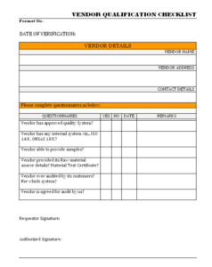 vendor qualification checklist format  word  pdf  report supplier pre qualification questionnaire template sample