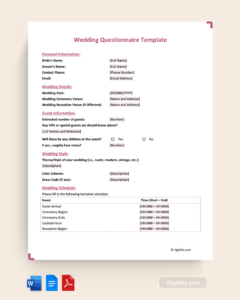 wedding questionnaire  word pdf google docs  docformats bridal party questionnaire template example